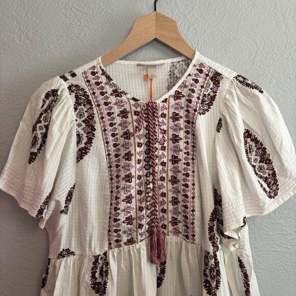 Knox Rose Women's Medium White Paisley Babydoll Top Lightweight Boho Flutter Sle - Picture 6 of 16